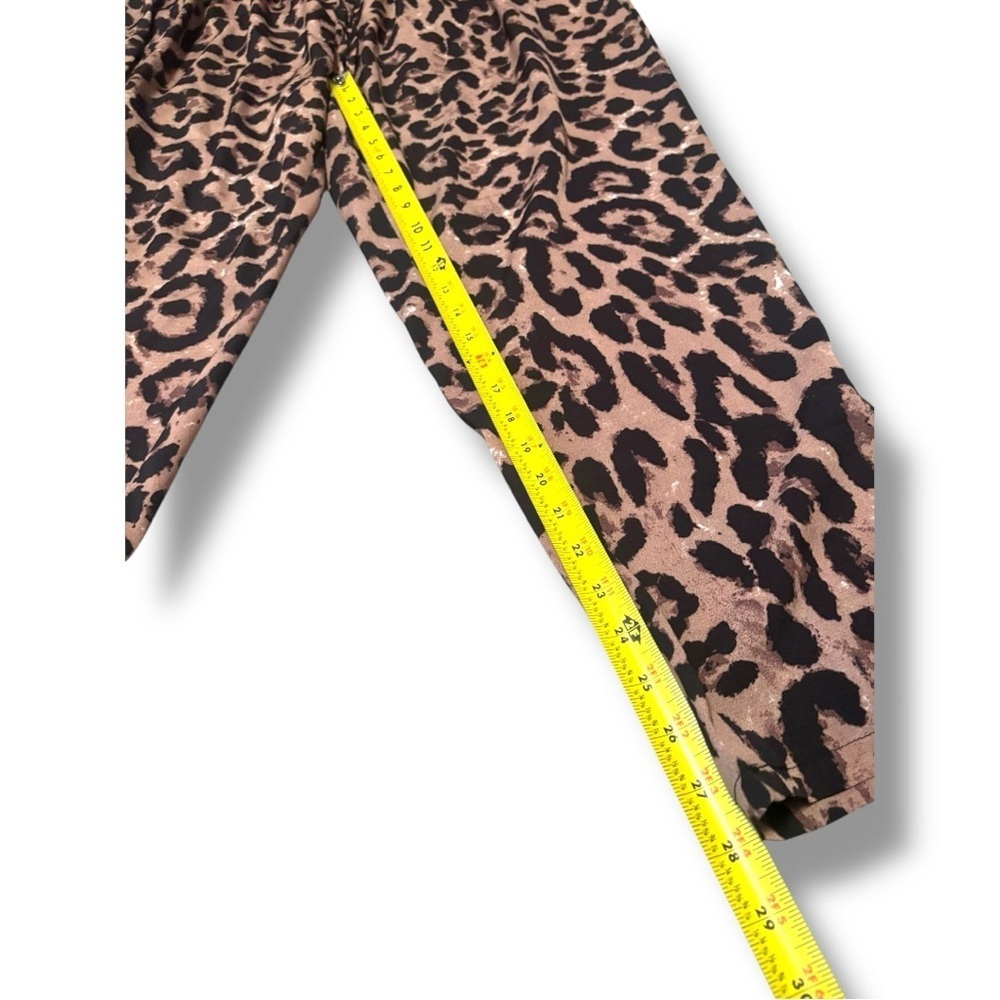 SHEIN Curve Tan/Black Animal Print Paper Bag Waist Drawstring Ankle Length Pants - Picture 3 of 11